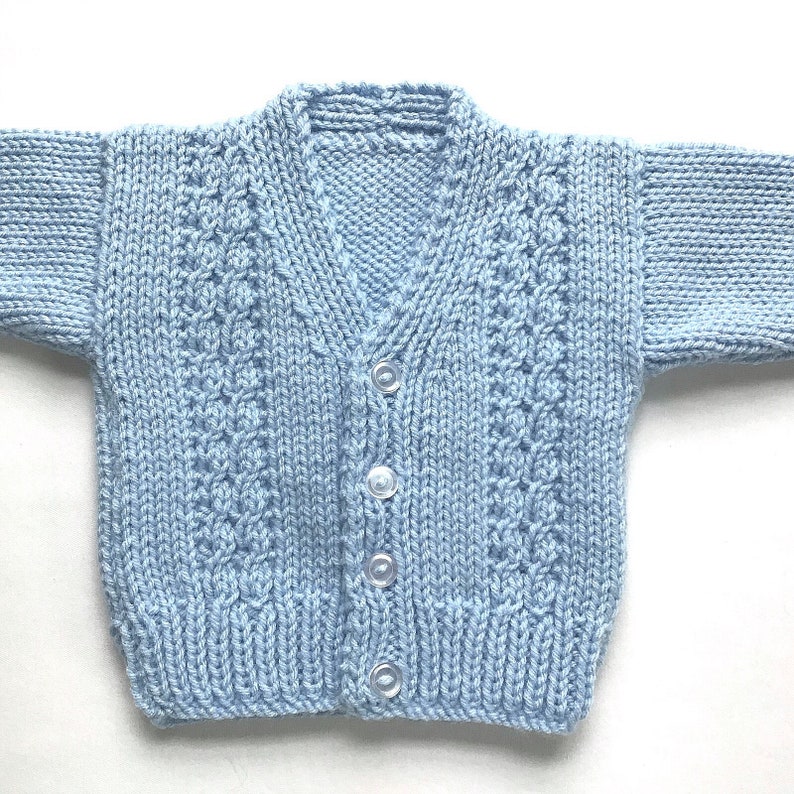 0 to 6 months Baby boy blue cardigan Baby blue hand knit sweater Baby shower gift Infant clothing Baby knitwear image 2