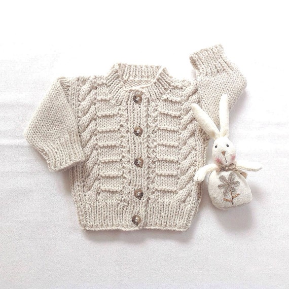Aran Baby Cardigan 6 to 12 Months Baby Hand Knit Aran | Etsy