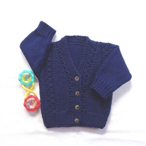 Baby navy blue sweater - 6 to 12 months - Infant hand knit cardigan - Baby knitwear - Baby knitted blue cardigan sweater