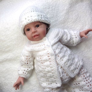 Baby white outfit, 0 to 3 months, Crochet baby layette set, Baptism white outfit, Baby shower gift, Gift for new baby image 2