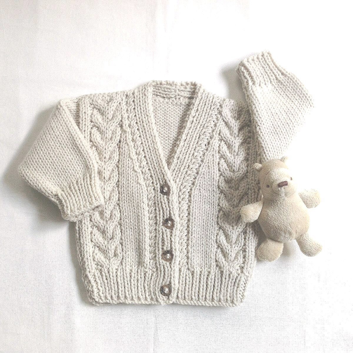 Infant Aran Cardigan - 6 to 12 Months - Baby Aran Hand Knit Sweater - Baby Knitwear - Gift for Baby - Handknit Infant Clothes
