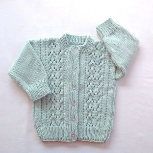 Mint green baby cardigan - 12 to 24 months baby - Hand knit infant sweater - Toddler green knitted cardigan