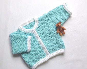 Crochet newborn baby sweater - Baby mint green cardigan - Crochet baby boy cardigan - Baby girl sweater - Baby shower gift