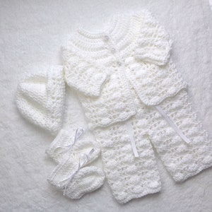 Baby white outfit, 0 to 3 months, Crochet baby layette set, Baptism white outfit, Baby shower gift, Gift for new baby image 3