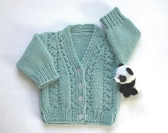 Sage green baby sweater - 0 to 6 months cardigan - Infant hand knit green sweater - Infant clothing - Gift for baby