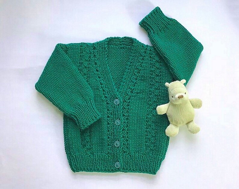 Irish knit baby cardigan, 6 to 12 months, Handknit green sweater, Gift for baby image 1