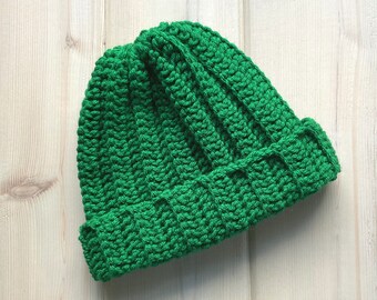 Childs green hat, 2 to 6 years beanie, St Patrick’s Day kids hat, Gift for young child, Crcohet kids Irish beanie
