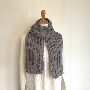 Dark gray long scarf, Crocheted traditional scarf, Chunky warm scarf, Gift for women, Gift for her
