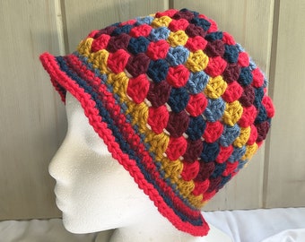 Granny stripe crocheted bucket hat, Multicolored cloche, Gift for girlfriend, Gift for women