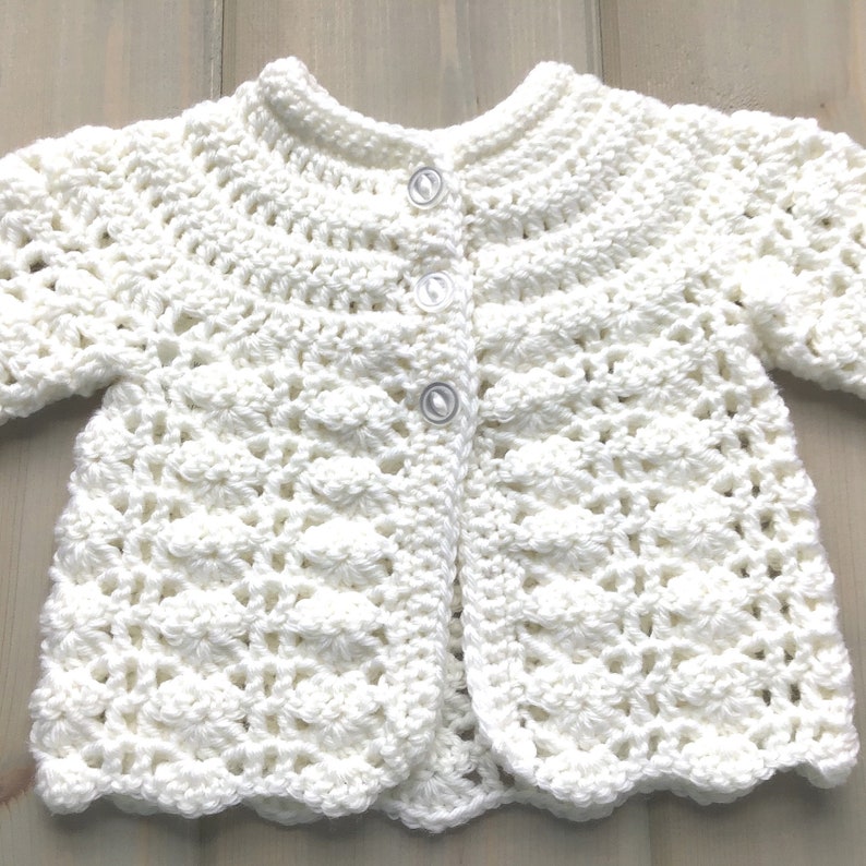 Merino wool mix yarn, Newborn baby coat, White wool,mix matinee jacket, Baby shower gift image 5