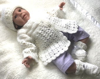 Baby white crochet outfit - Infant white layette - 0 to 4 months - Baby shower gift - Crochet white baby set - Infant crochet set