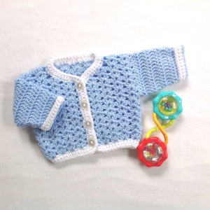 Crochet Newborn Baby Cardigan - Sky Blue Acrylic, Baby Shower Gift