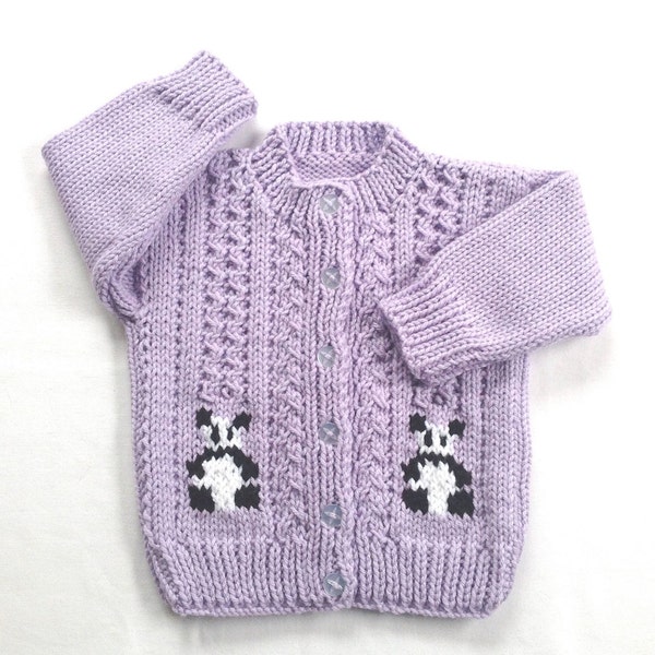 Toddler purple panda cardigan - 12 to 18 months girl - Baby girl panda sweater - Toddler clothing - Toddler mauve hand knit sweater