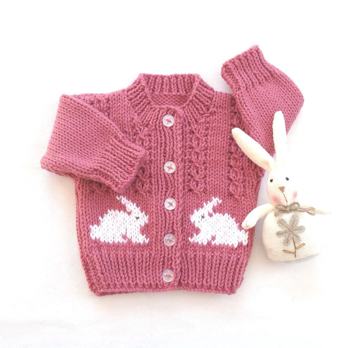 Baby Pink Cardigan With Bunnies 6 to 12 Months Bunny Motif Etsy