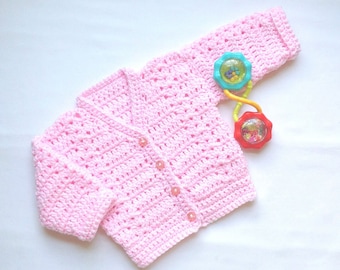 Crochet pink baby sweater - 0 to 4 months girl - Baby shower gift - Baby girl pink cardigan - Infant pink coat - Gift for baby