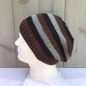 Mens Striped Slouchy Knit Beanie, Wool Blend Hat