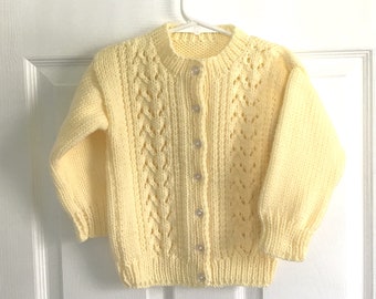 Girls knit yellow cardigan, 2 to 3 years, Girls yellow sweater, Kids knit clothing, Childs yellow cardigan, Kids sweaters