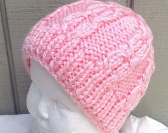 Girls pink knit hat - Girls pink beanie -  Childrens hat - Kids accessories - Childs hand knit beanie