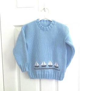 Childs sailboat sweater, 4 years, Boys sailboat pullover, Kids blue sweater, Sailboat motif jumper, Gift for boy