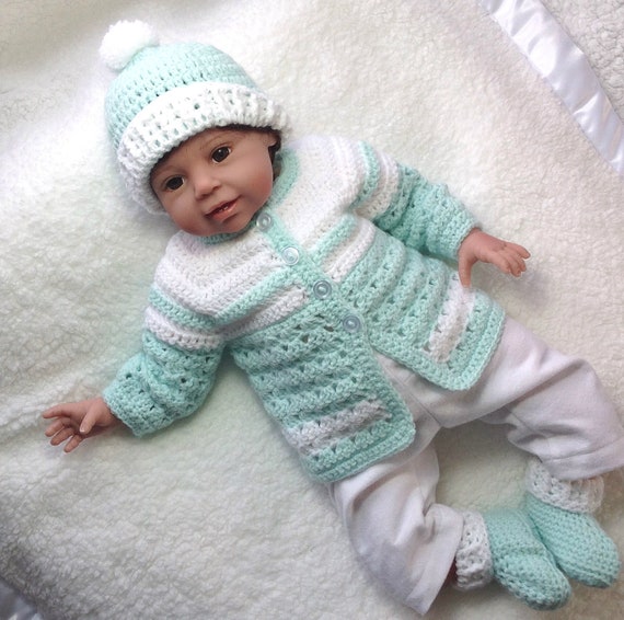 Suéter pantalones conjunto bebé niña niño 0-3 meses tejido a mano