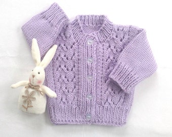 Baby girl cardigan, 0 to 6 months, Baby hand knit purple sweater, Baby knitwear, Infant purple cardigan, Gift for new baby