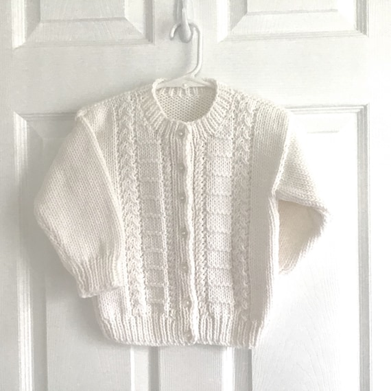 Childs White Cardigan 2 to 3 Years Toddler White Hand Knit Sweater Handknitted Childrens Cardigan Toddler Knitwear Etsy UK