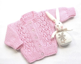 Newborn girl pink sweater, 0 to 3 months, Infant pink cardigan, Baby shower gift