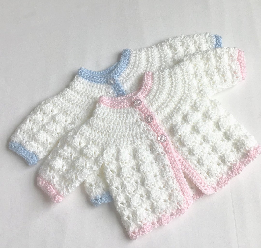 Newborn White Matinee Coat Baby Shower Gift Baby White Blue - Etsy