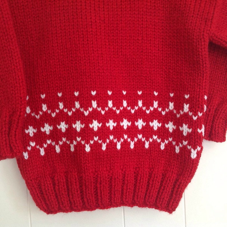 Childs red knit sweater 4 years Girls Fair Isle red sweater Boys red handknitted pullover Kids holiday sweater image 2