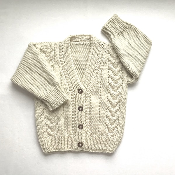 Toddler Aran cardigan - 12 to 24 months - Aran hand knit baby sweater - Kids Aran cardigan - Childs Aran knit