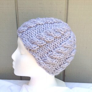 Girls gray wool mix beanie - Girls chunky cable hand knit hat  - Gray cable hat - Girls accessories