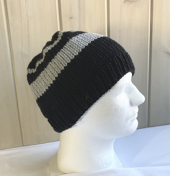 Wool Blend Beanie, Black and Gray Striped Watch Cap - Etsy display picture 1