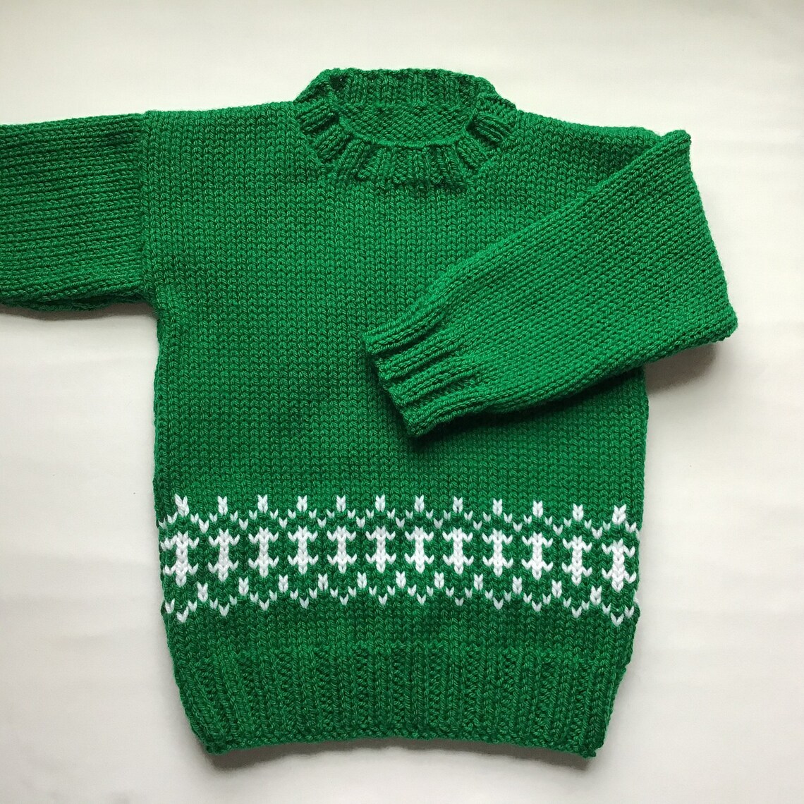 Childs Fair Isle green sweater 2 3 years Unisex kids hand Etsy