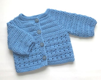 0-3mos  baby boy wool cardigan - Blue wool baby sweater - Crochet baby cardigan - Baby shower gift - Gift for new baby