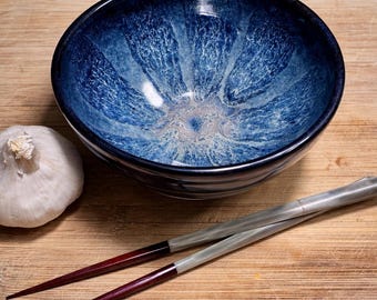 Blue Ceramic Bowl Handmade, Artisan Stoneware Bowl, Modern Minimalist Kitchen Decor, Unique Pottery Gift
