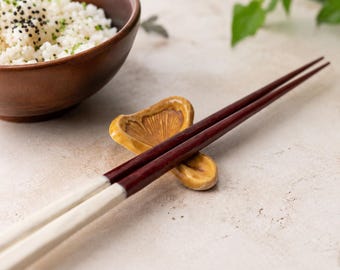 Set of 3, Handmade Chanterelle Mushroom Chopstick Rests, Ceramic Hashioki