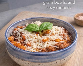 Pacific Drift Pasta Bowl, Blue Speckled Stoneware Pottery, Wheel Thrown, Rustic Kitchen Decor