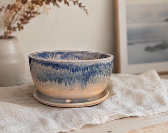 Blue Drip Ceramic Planter | Handmade Stoneware Planter | Wheel Thrown Indoor Pot | 4.5”