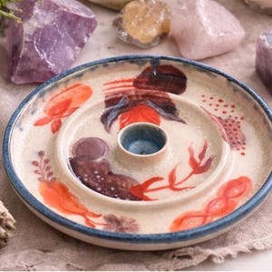 Hand Painted Ceramic Incense Holder Dish | Crystal Offering Plate | Witchy Altar Decor | Boho Spiritual Trinket Dish | Unique Pottery Gift