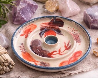 Hand Painted Ceramic Stoneware Incense Holder Dish | Gauche Design, Boho Home Decor