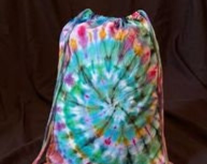 Rainbow Tie-Dye Drawstring Backpack – Handmade Spiral Cinch Bag, Festival & Everyday Use