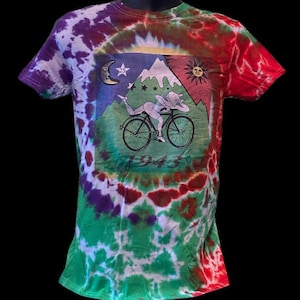 Psychedelic Tie-Dye Bicycle Day T-Shirt | Trippy Hippie 1943 Vintage Style Shirt | Hand Dyed Festival Wear