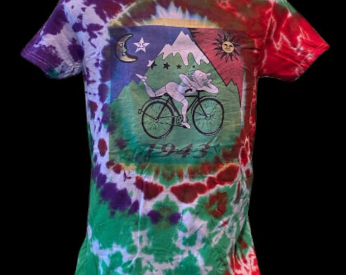 Psychedelic Tie-Dye Bicycle Day T-Shirt | Trippy Hippie 1943 Vintage Style Shirt | Hand Dyed Festival Wear