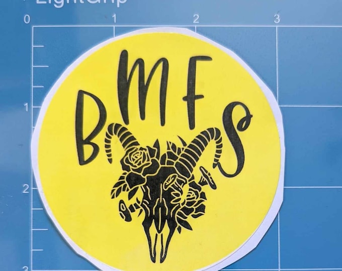 BMFS Floral Skull Vinyl Sticker | Billy Strings-Inspired Yellow Decal | Weatherproof Bluegrass Skull Art