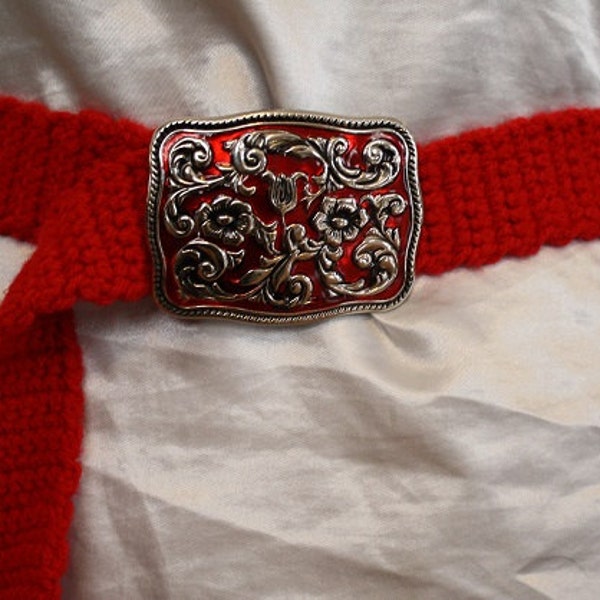 Red Crochet Belt with Red Enamel Buckle