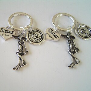 Pair of Girl Sister Heart Best Friends Personalized Keychain with Initial, Friendship Gift for Sisters Friends image 1