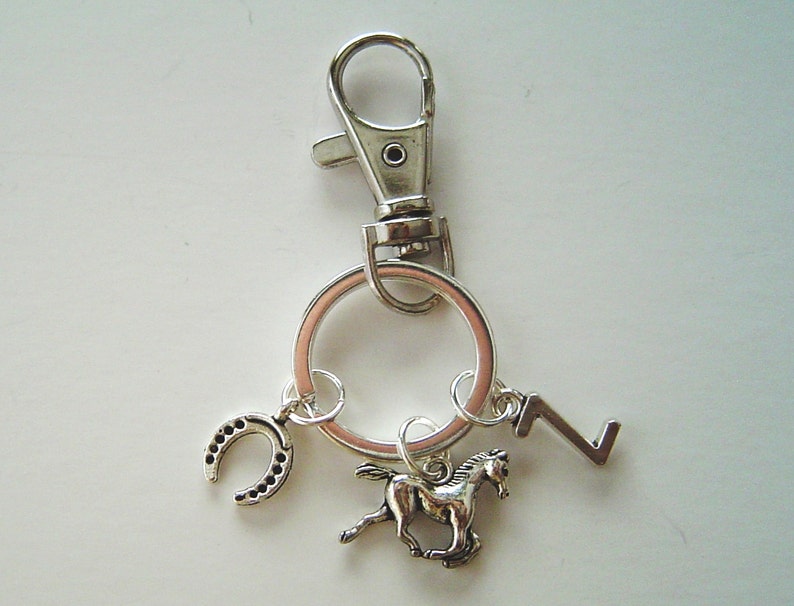 Antique Silver Running horse Horseshoe Personalized Keychain Etsy