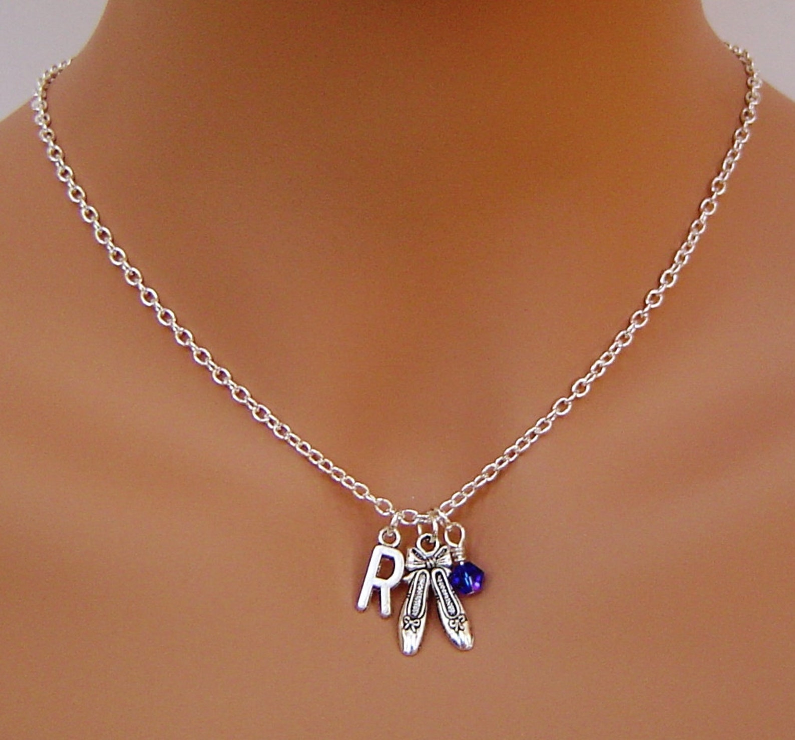 ballet shoes personalized necklace with initial, birthstone, i love ballet, i love dancing. best necklace birthday necklace