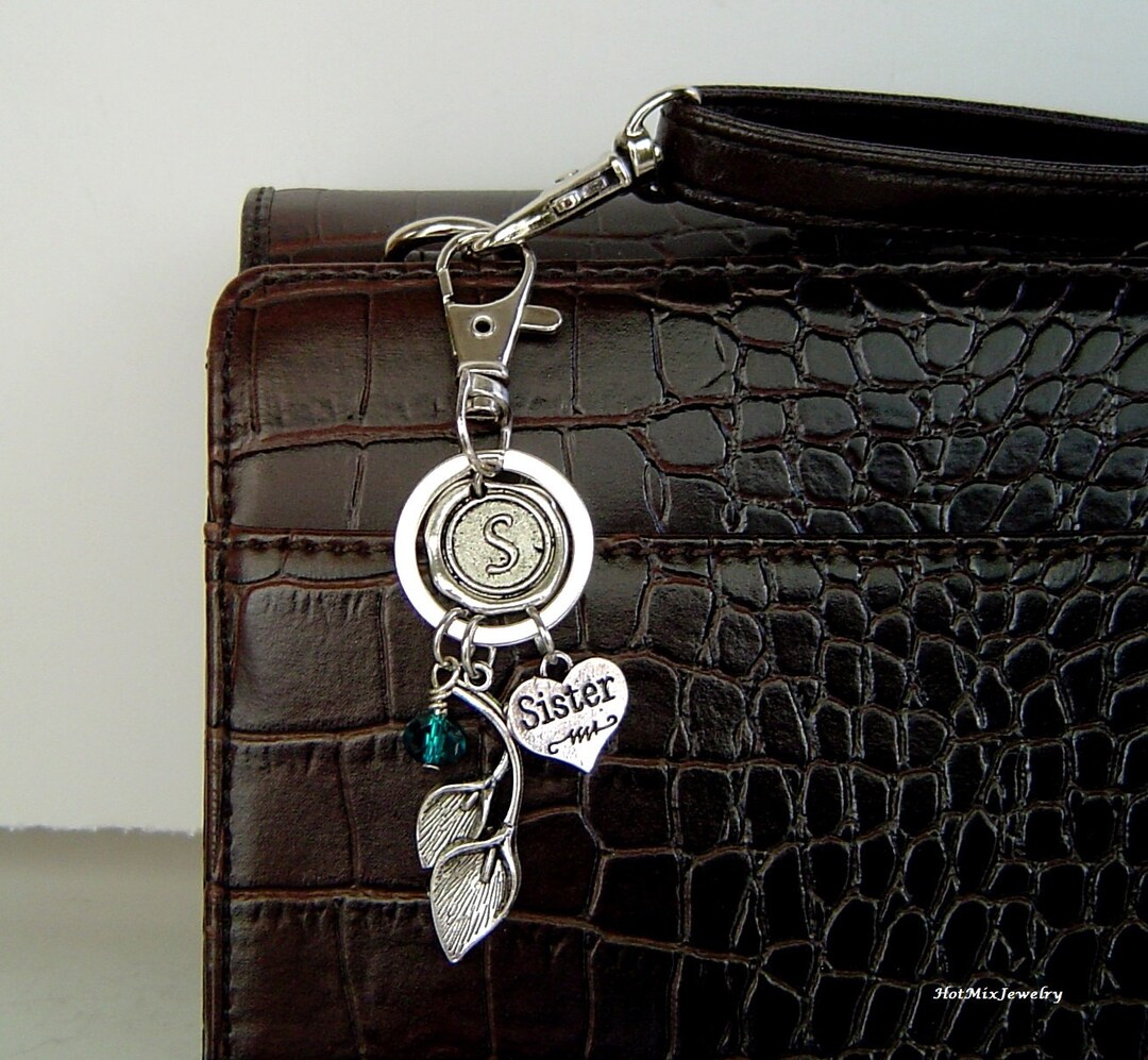 Calla Lily and Sister Charm Keyring, Personalized Antique Silver Wax