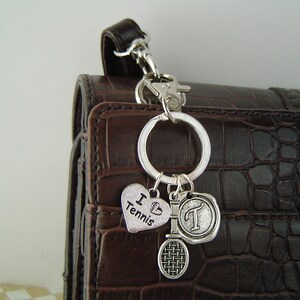 3D Tennis Racket  Personalized Keychain with Initial and I Love Tennis Tag; I Love Tennis Personalized Keychain with Initial Tennis Racket